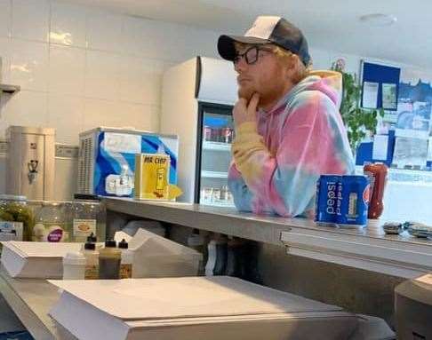 Singer Ed Sheeran at the counter. Picture: Greatstone Fish Bar (20184411)