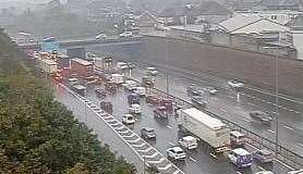 Congestion on the M25 this morning after an accident between a lorry and a crane Picture: Highways England