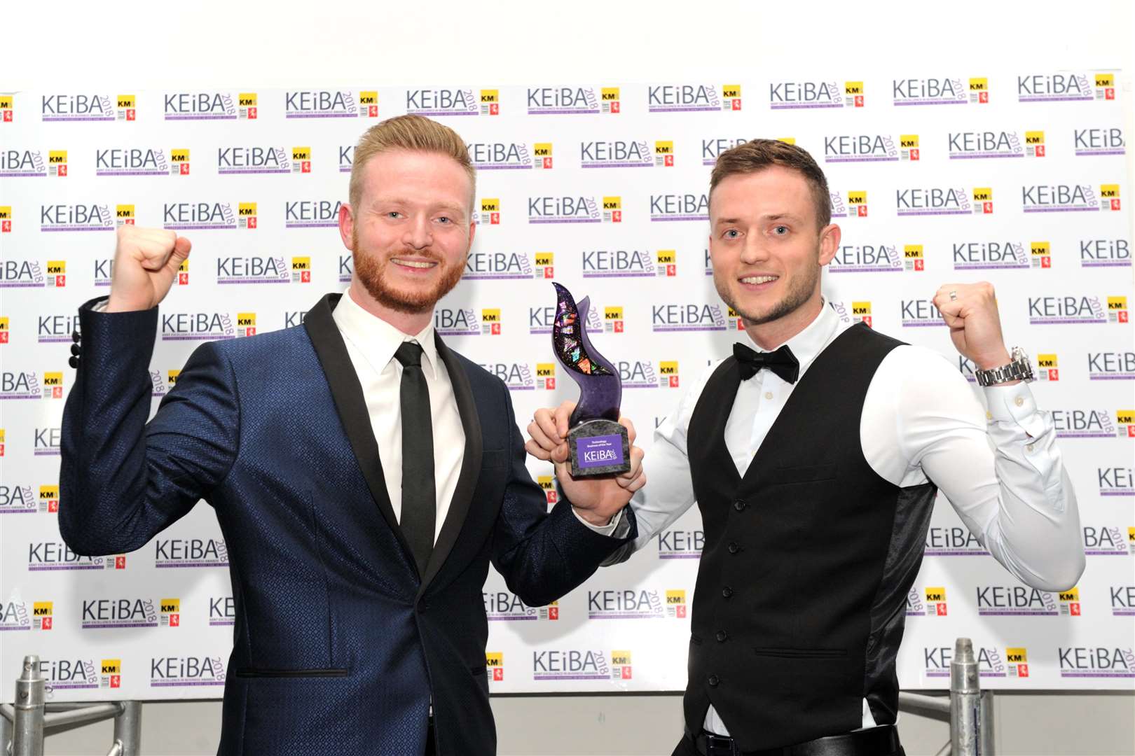 Jason and Andy Smith of Bedfont Scientific celebrate after being named Technology Business of the Year at last year's KEiBA awards night. Picture: Simon Hildrew