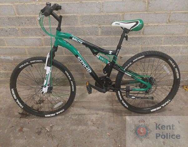 Officers seized a suspected stolen mountain bike. Photo credit: Kent Police