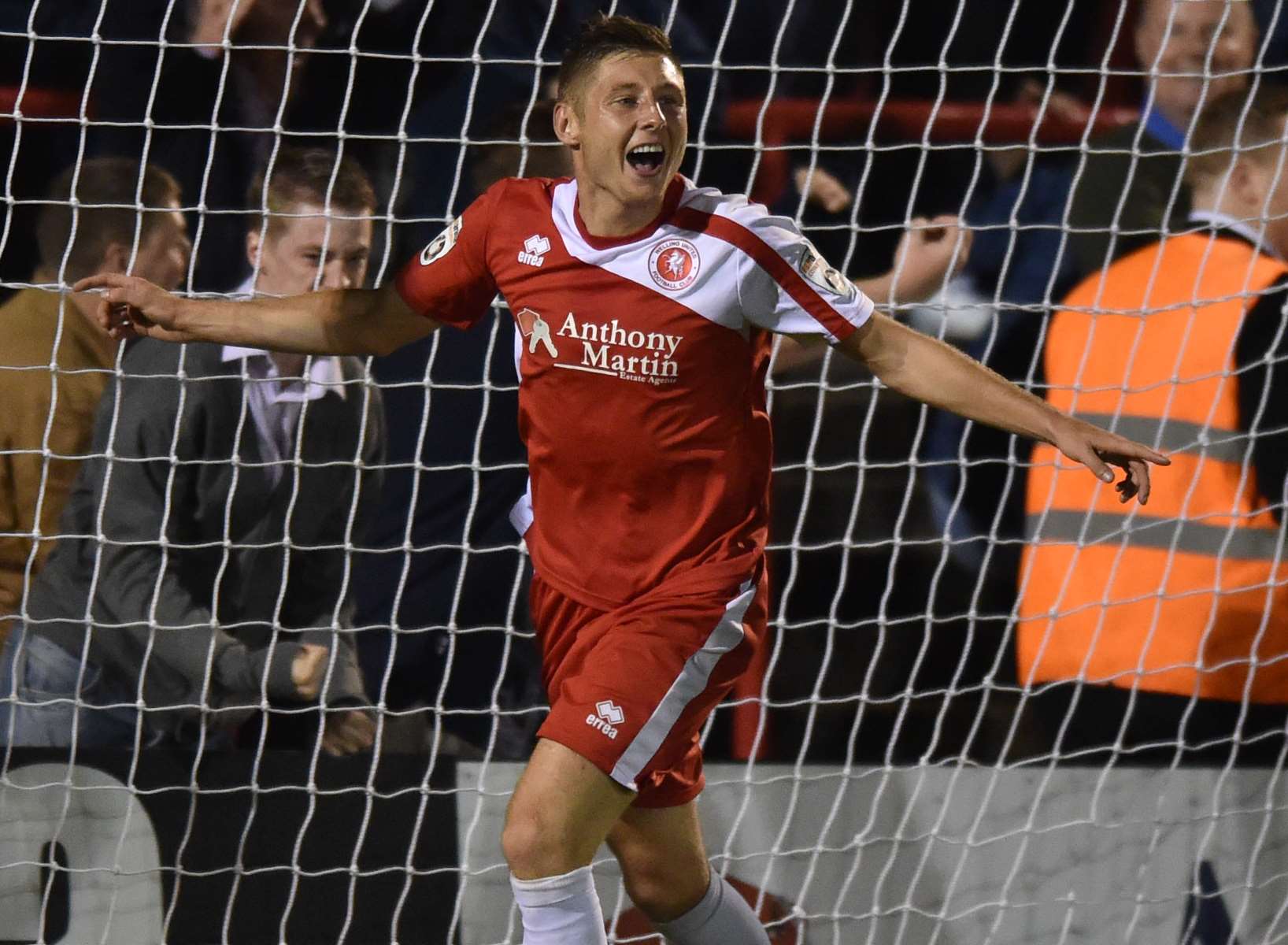 Harry Beautyman celebrates scoring for Welling. Picture: Keith Gillard