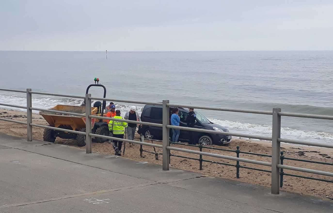 The car became stuck on Margate's Main Sands. Picture: Jodie Ellena