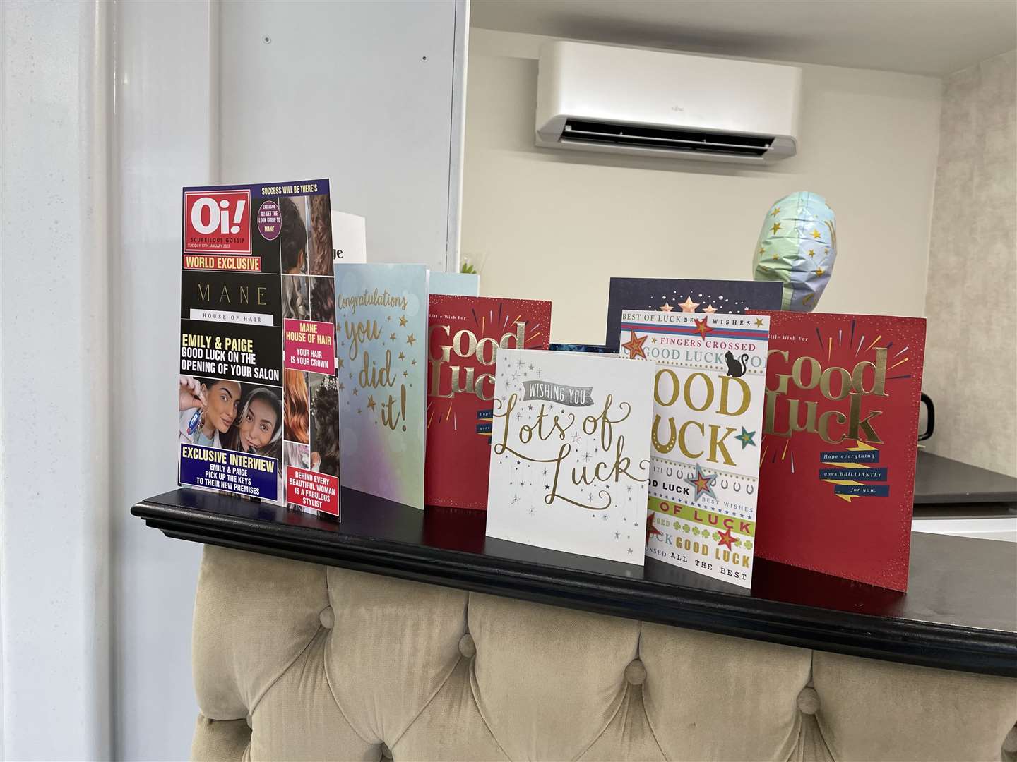 Good luck cards from clients who have followed them to the new premises