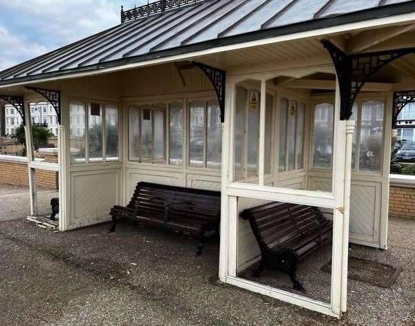 The shelters, pictured before the benches and windows were removed, are often vandalised