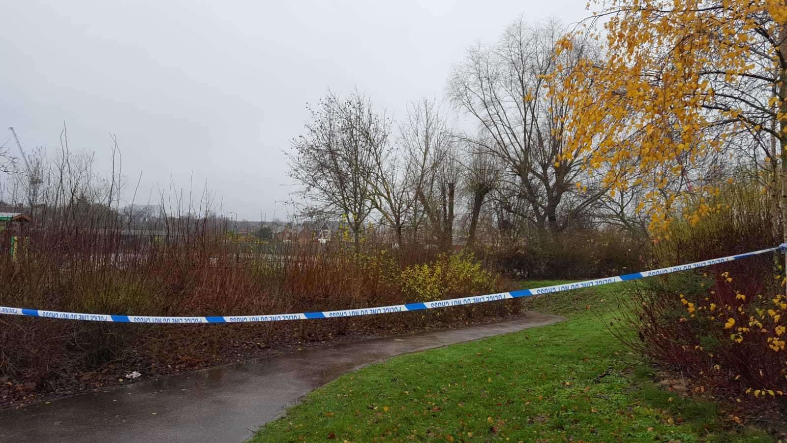 Police have taped off a section off path along the River Stour in Canterbury