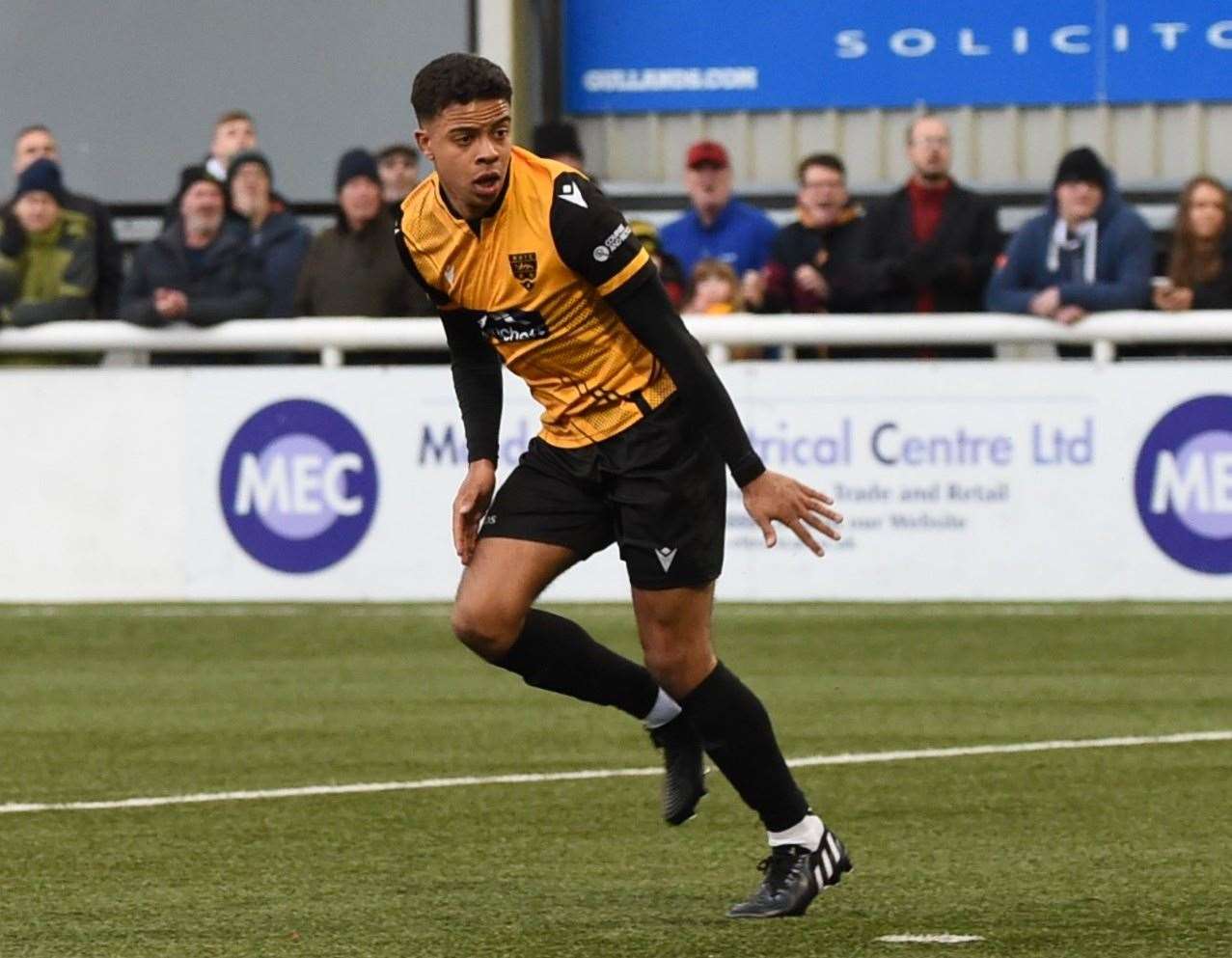 Johl Powell in action on his Maidstone United debut Picture: Steve Terrell