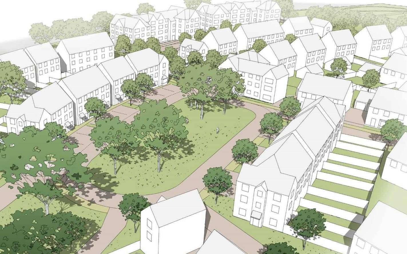 The proposed central green with homes either side