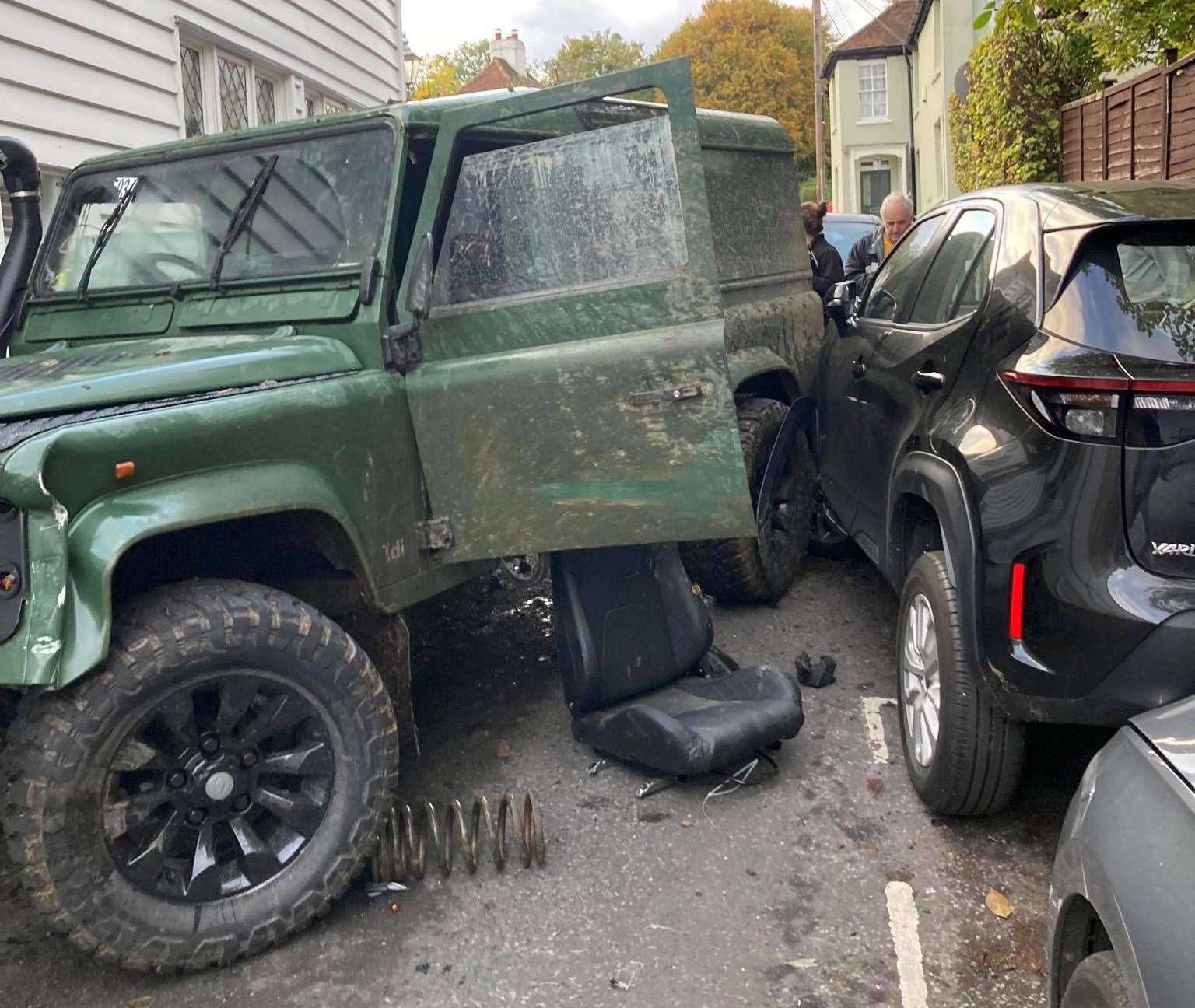 A stolen Land Rover crashed into a house and cars along Farningham High Street