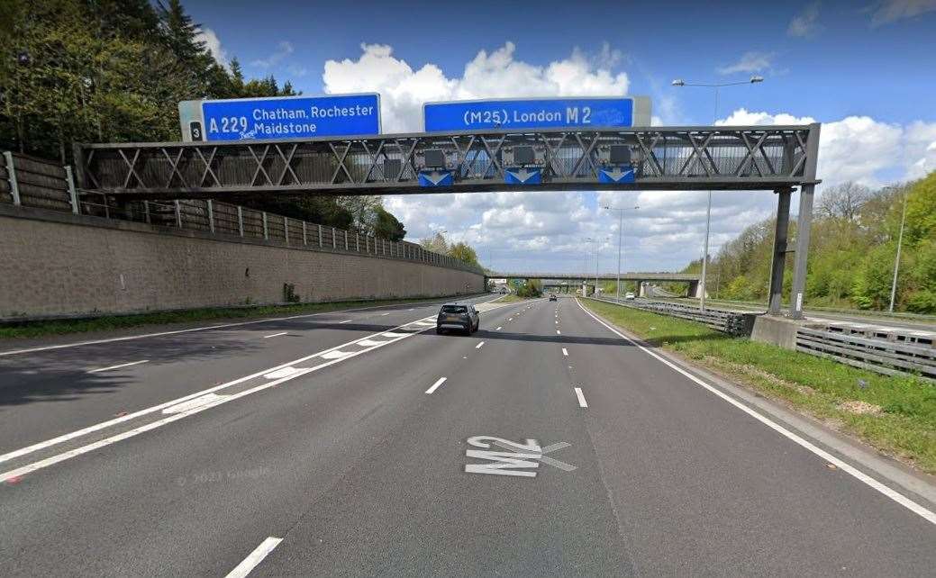 M2 London-bound at junction 3 for Chatham, Rochester and Maidstone. Picture: Google