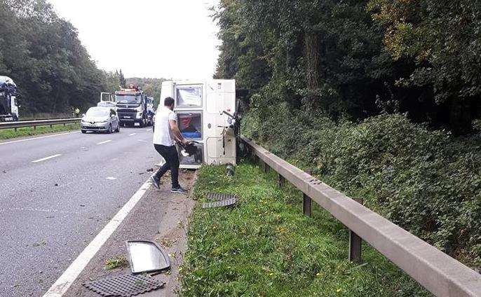 The scene on the A249 where a car and a caravan overturned. Pictures: Ross Molden (4576060)