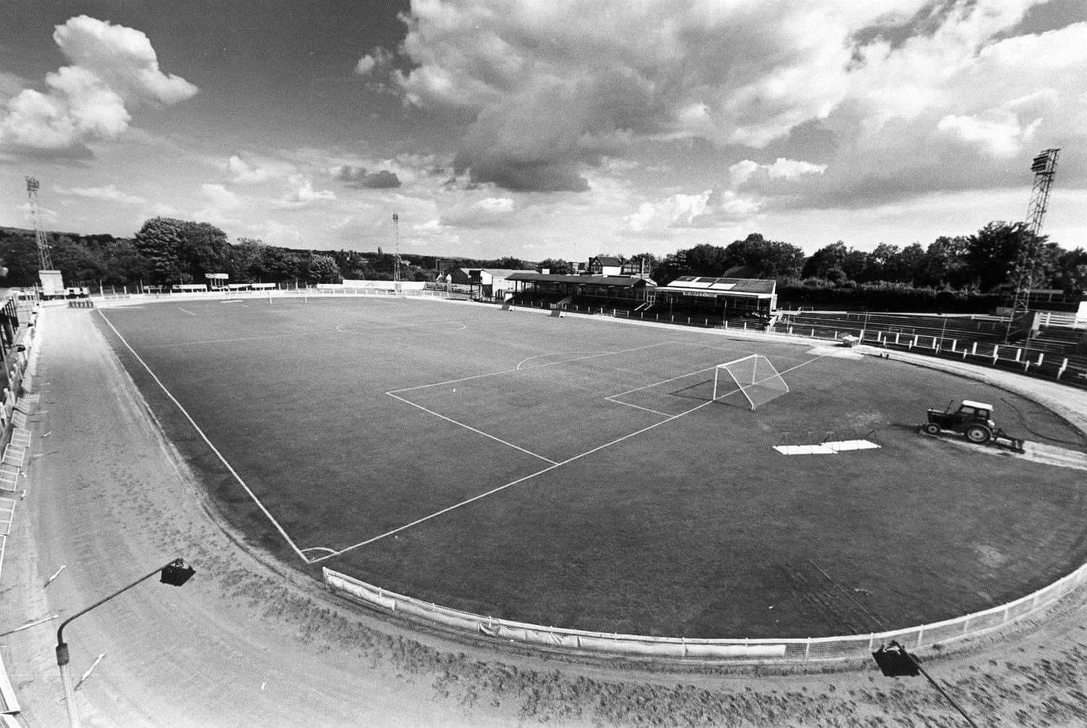 The Athletic Ground in Maidstone pictured here in August 1986 just a few years before it closed