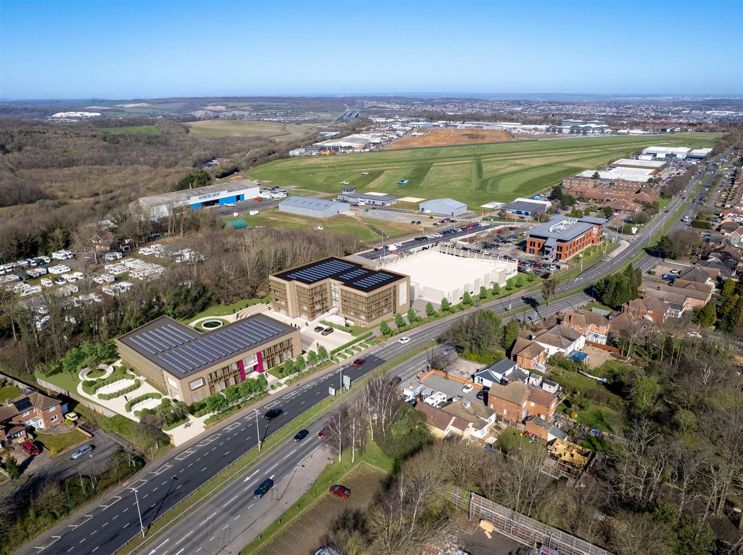 A CGI view of Innovation Park Medway is intended to look
