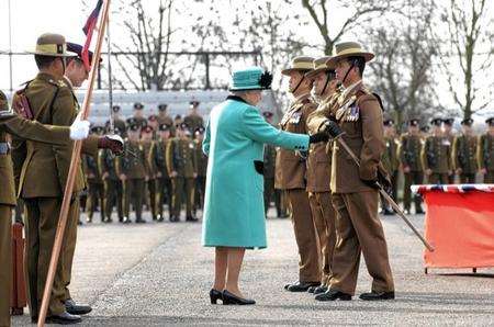The Queen visits Invicta Park Barracks, Maidstone. The Queen commissions three Queen's Gurkha Engineer Late Entry Officers.