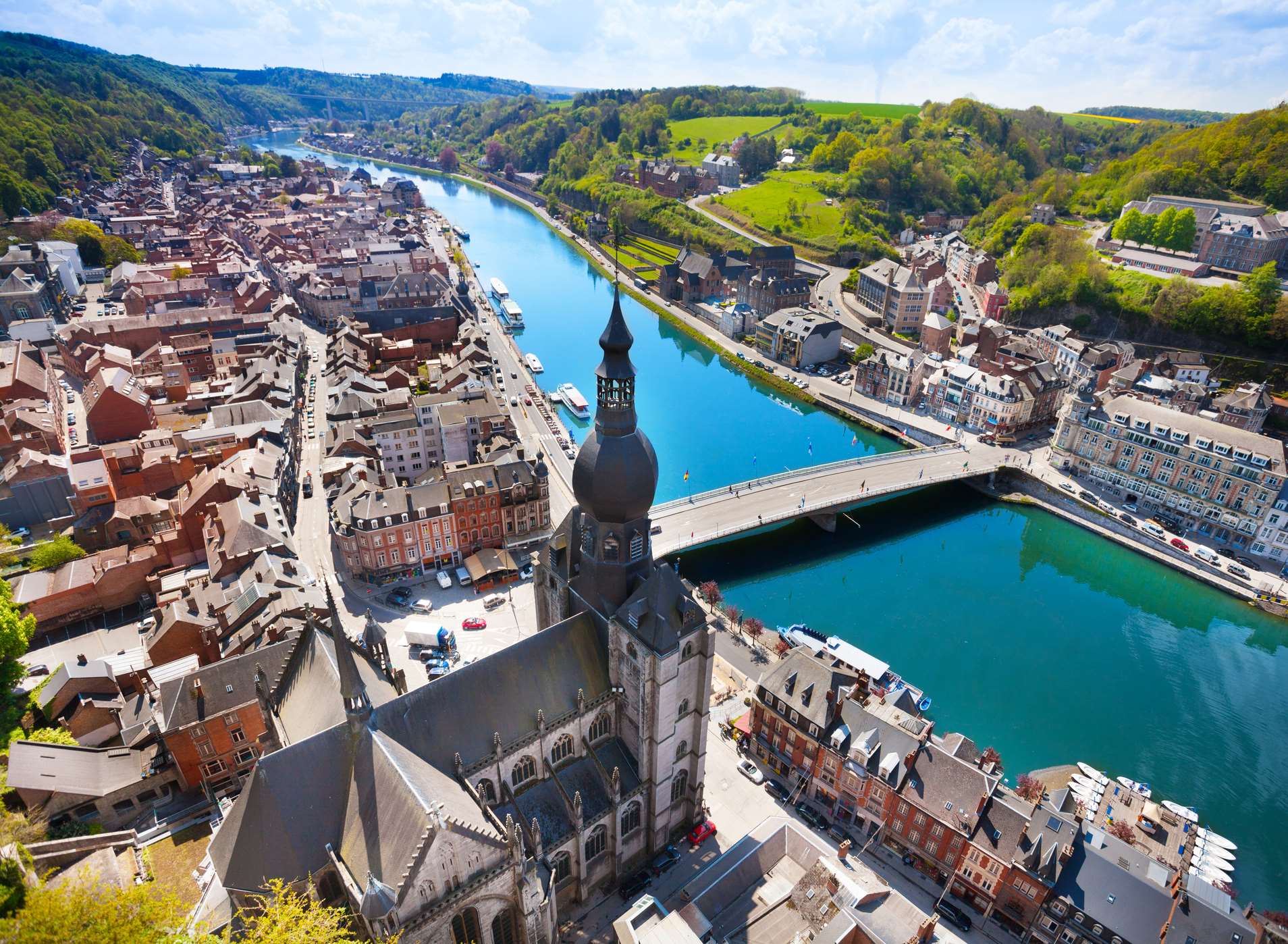 A bird's eye view of Dinant and the Pont Charles de Gaulle