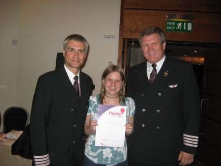 Emma Grove with Virgin Atlantic pilots JJ and Dave