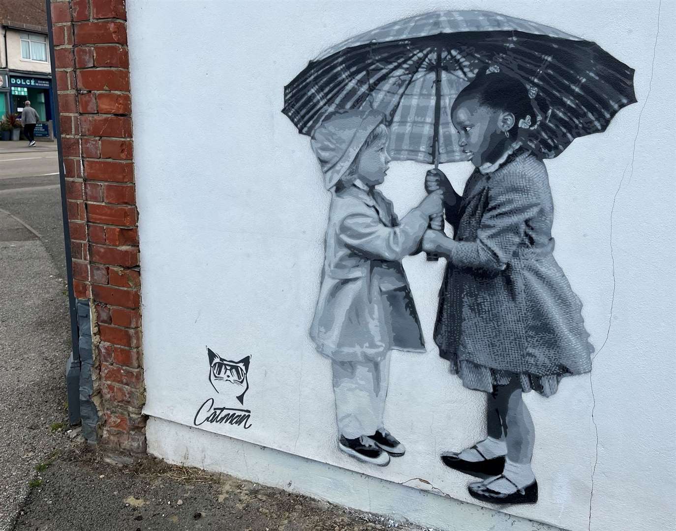 Catman's latest street art on the side of Brown's Flooring shop in Whitstable