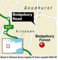 A Vauxhall Corsa and a Volvo collided on the B2079 Bedgebury Road, Goudhurst. Graphic: Ashley Austen