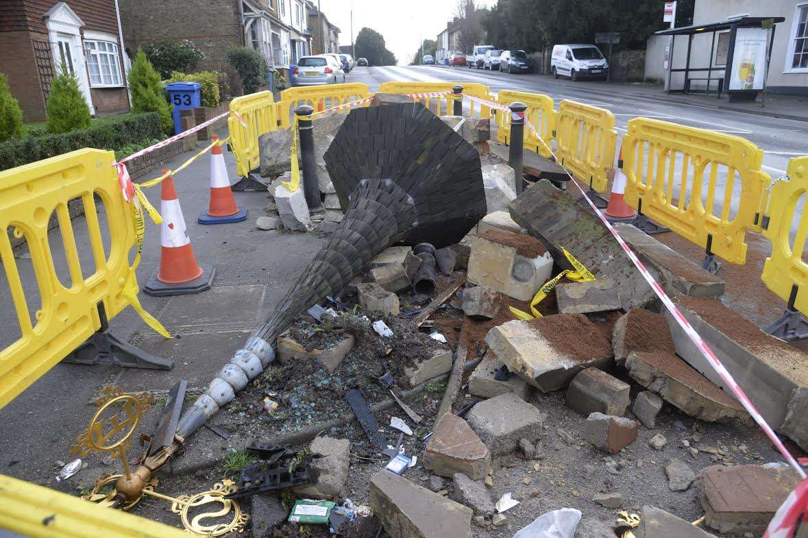 The car crashed into the Victoria memorial in London Road, Teynham