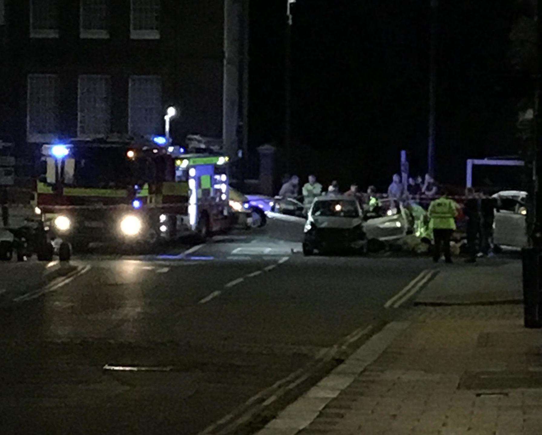 The crash happened in Corporation Street, Rochester and a man was taken to hospital