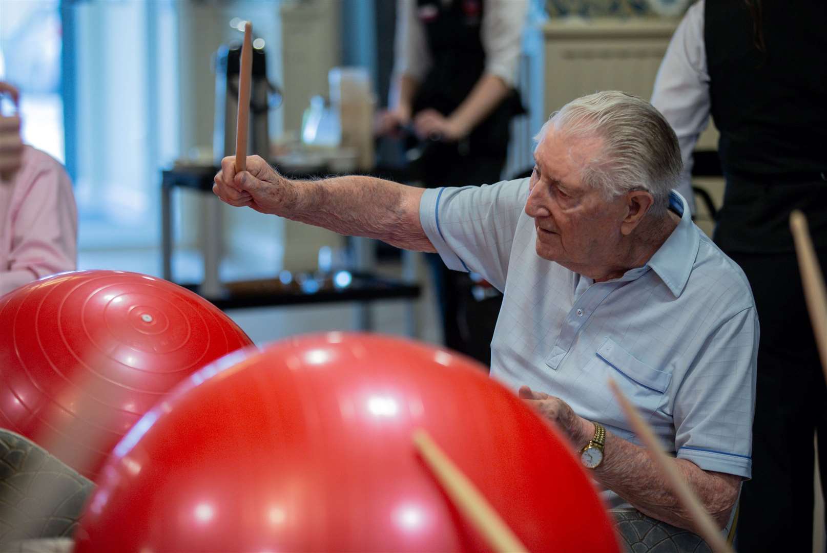 Resident Duncan Ireland loves to play along to The Proclaimers. Picture: Oakland Care