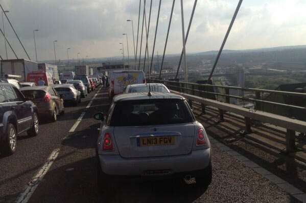 Cars caught on the bridge this afternoon. Picture: @dannyoreilly66