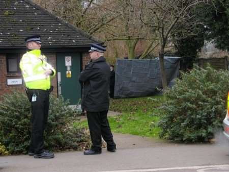 Police guard the area outside Sturry public toilets where the body of a man was found on Christmas Eve morning