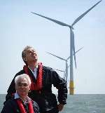 The PM and trade and industry secretary Alistair Darling visiting the wind farm off the Kentish coast . Picture: THE TIMES/DAVID BEBBER
