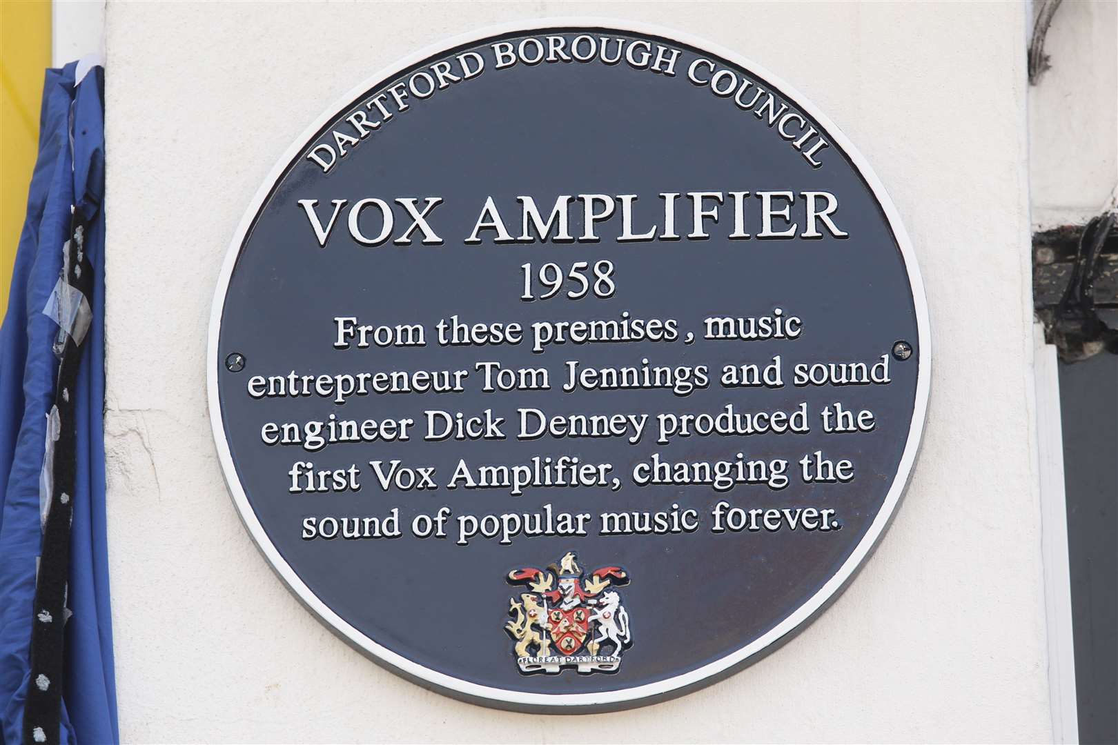 A blue plaque to commemorate the buildings that Vox used to be in at Dartford. Photo: John Westhrop