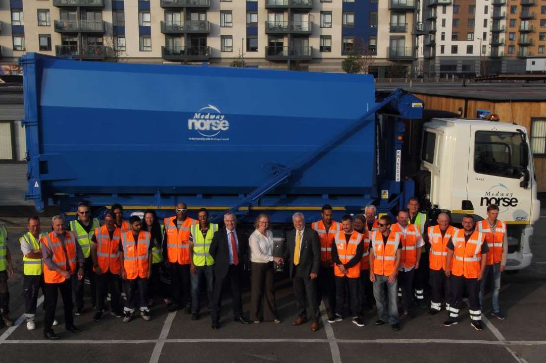 Staff from Medway Norse with the new household waste recycling centre vehicle.