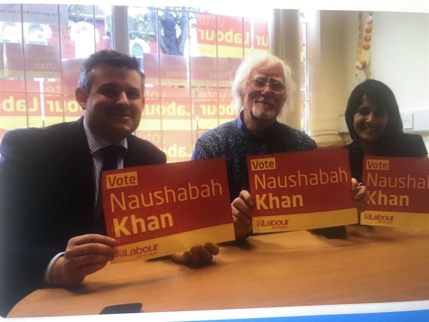Ron Forfar with Labour's candidate Naushanah Khan and current shadow health minister Jonathan Ashworth in 2014
