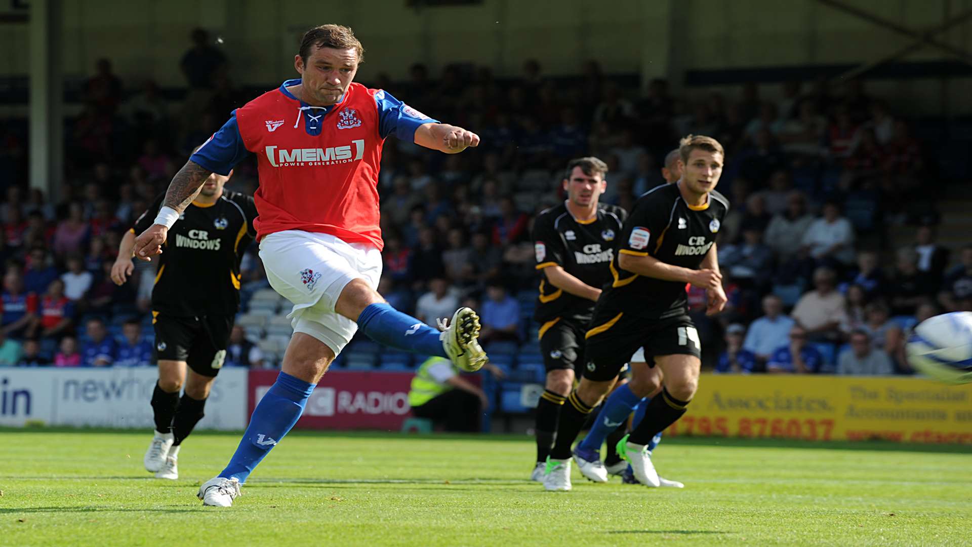 Danny Kedwell scores from the penalty spot during Gills' last meeting with Bristol Rovers at Priestfield in 2012 Picture: Barry Goodwin