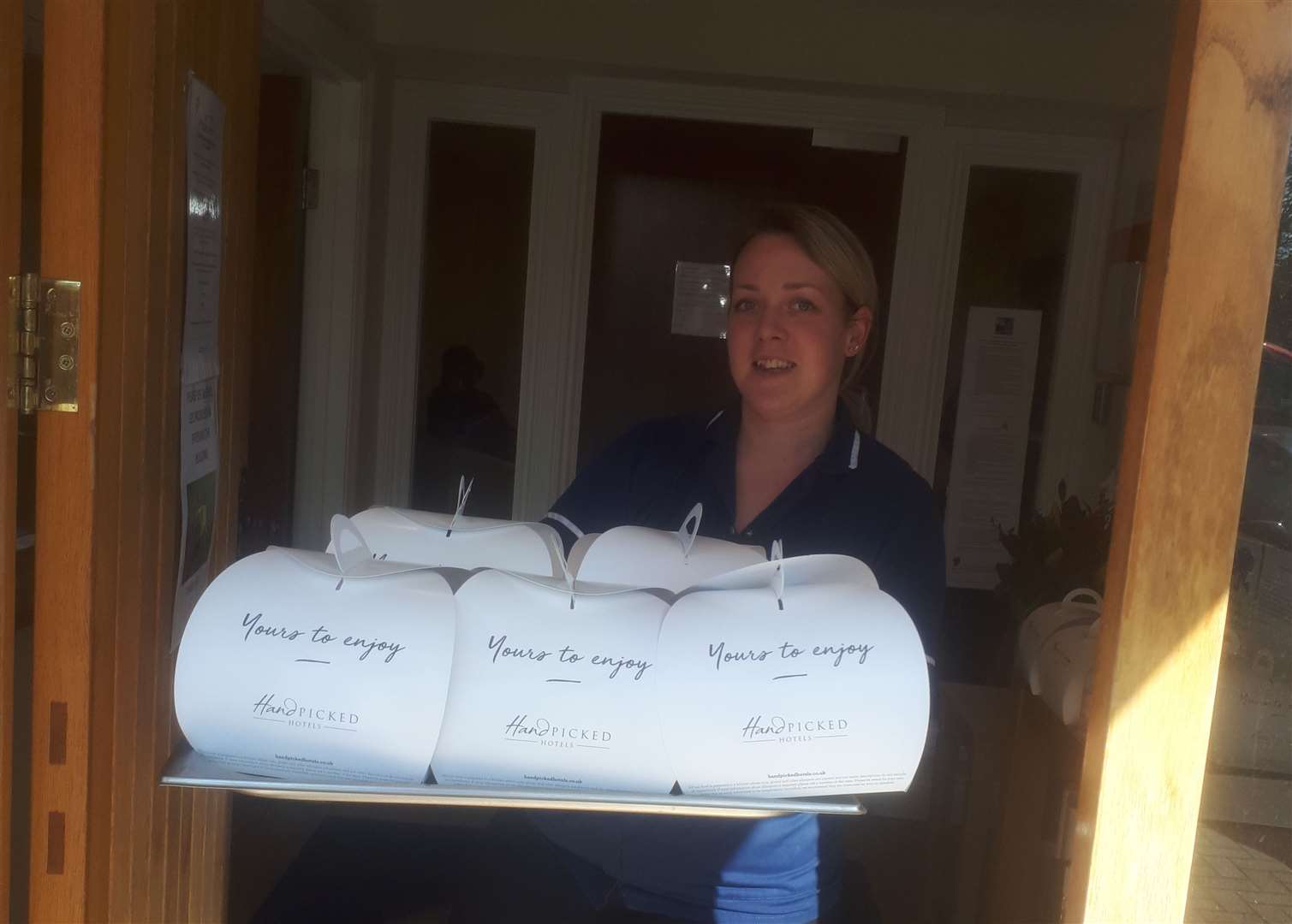 Delivery of afternoon tea from Chilston Park Hotel to Chippendayle Lodge Care Home in Harrietsham