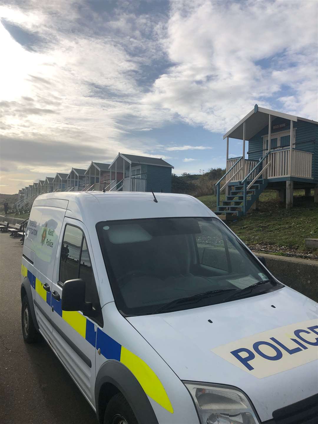 Police checking out beach hut damage at The Leas, Minster, Sheppey. Picture: Simon Fowle
