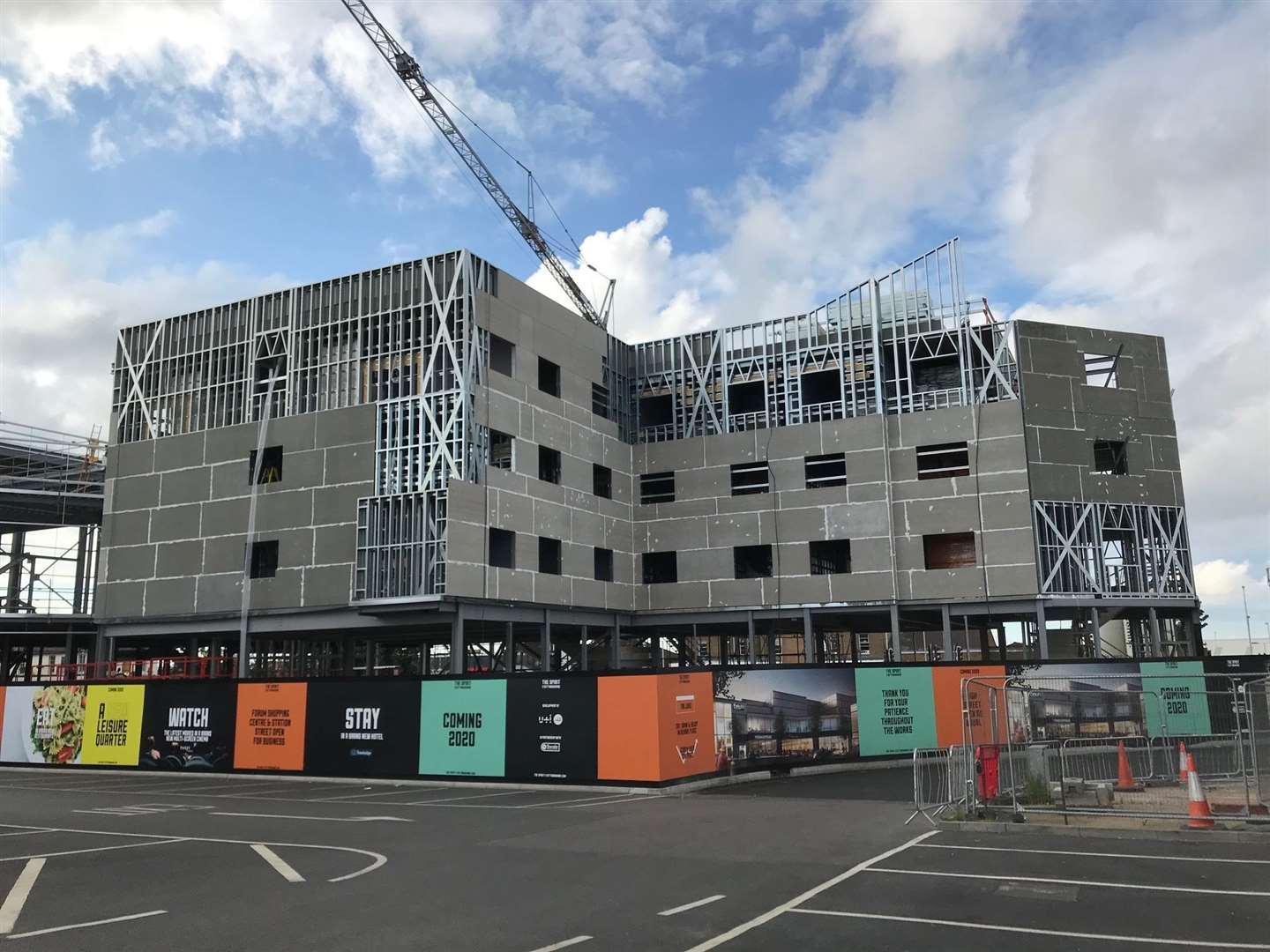 The Travelodge at an earlier stage of construction in the heart of Sittingbourne town centre