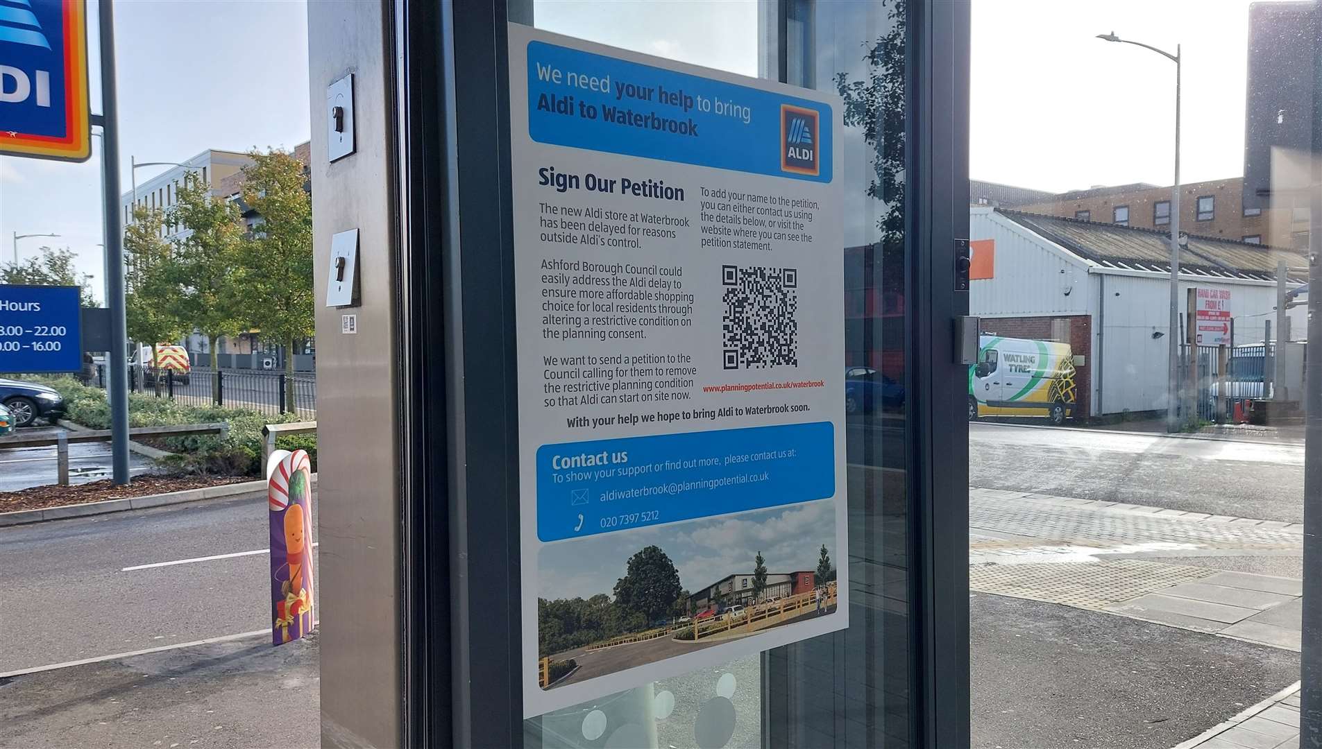Signs asking customers to support the petition have been put up at Aldi's supermarket in Victoria Road