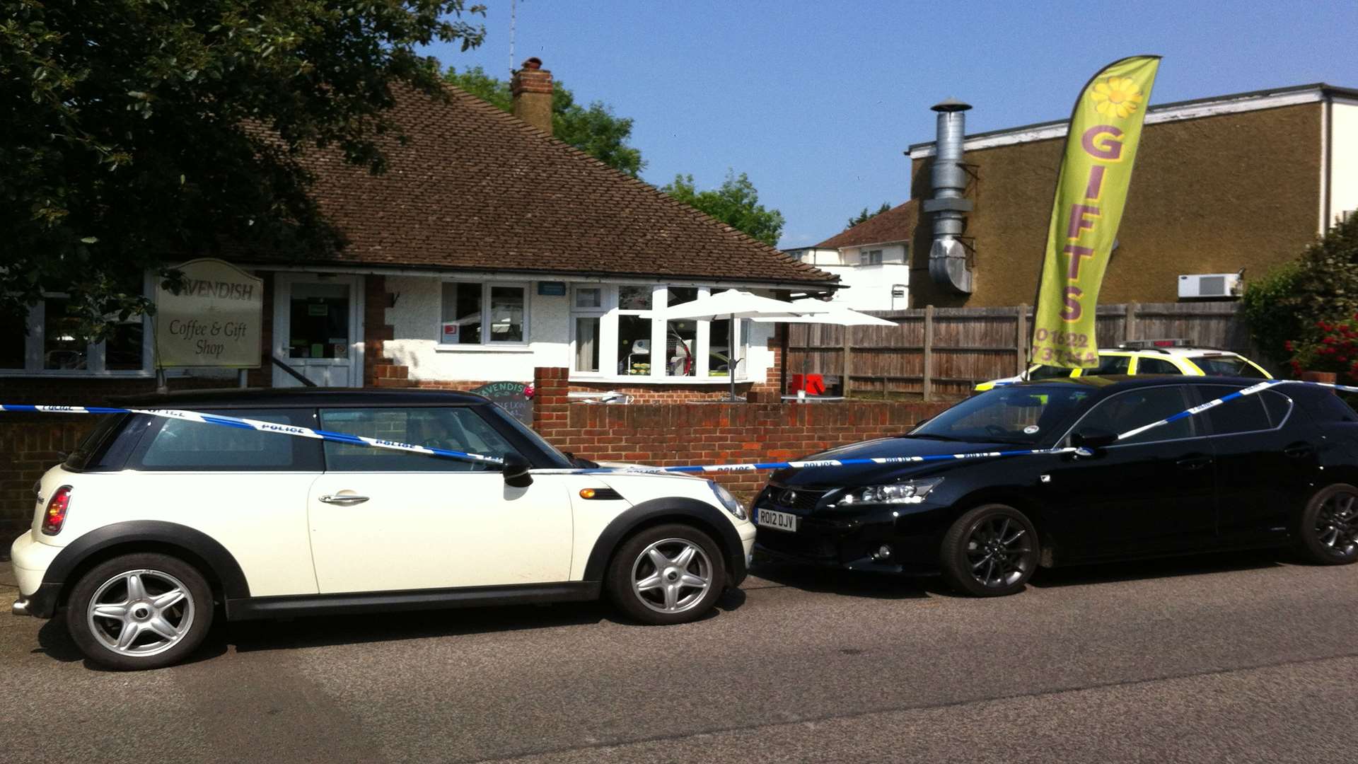 Police cordon at the scene of an unexploded bomb in Bearsted