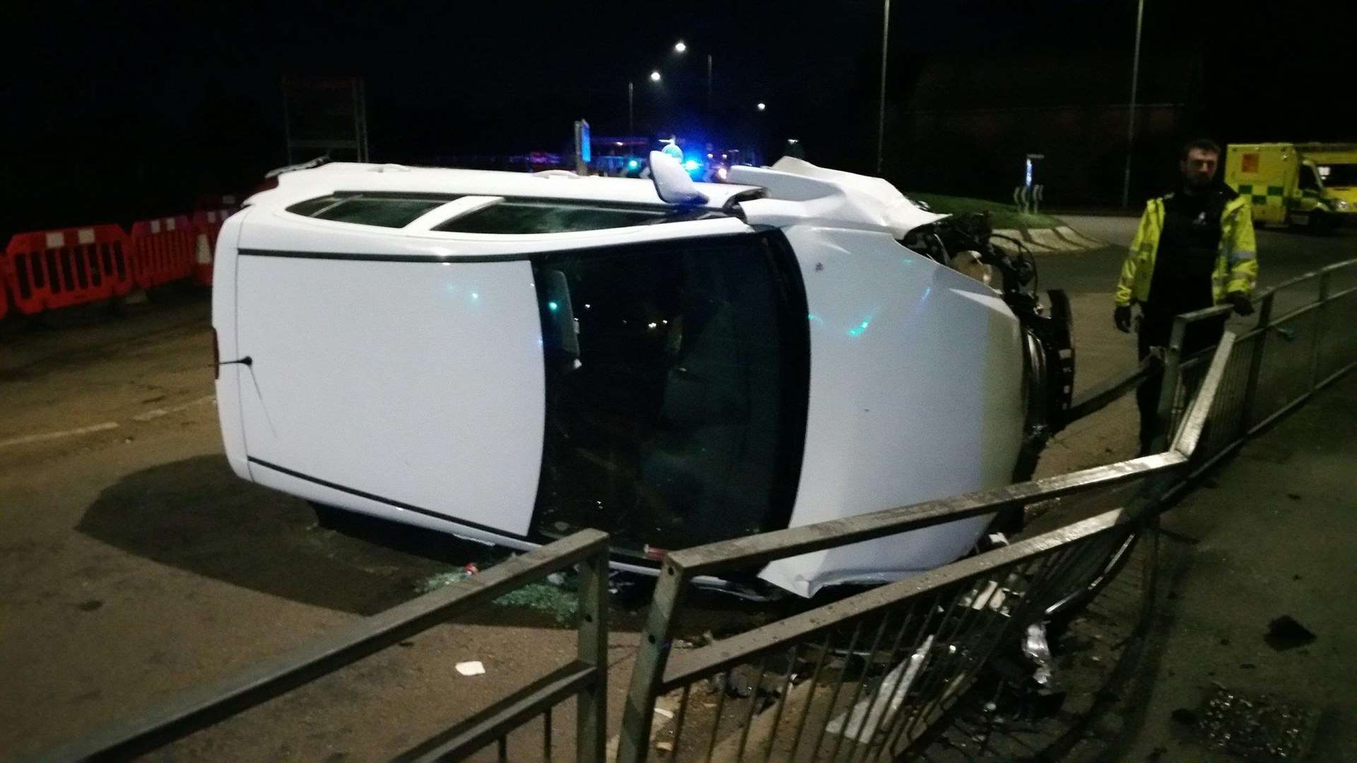The passengers of this car "amazingly" suffered no serious injuries. Picture: @kentpolicecbury