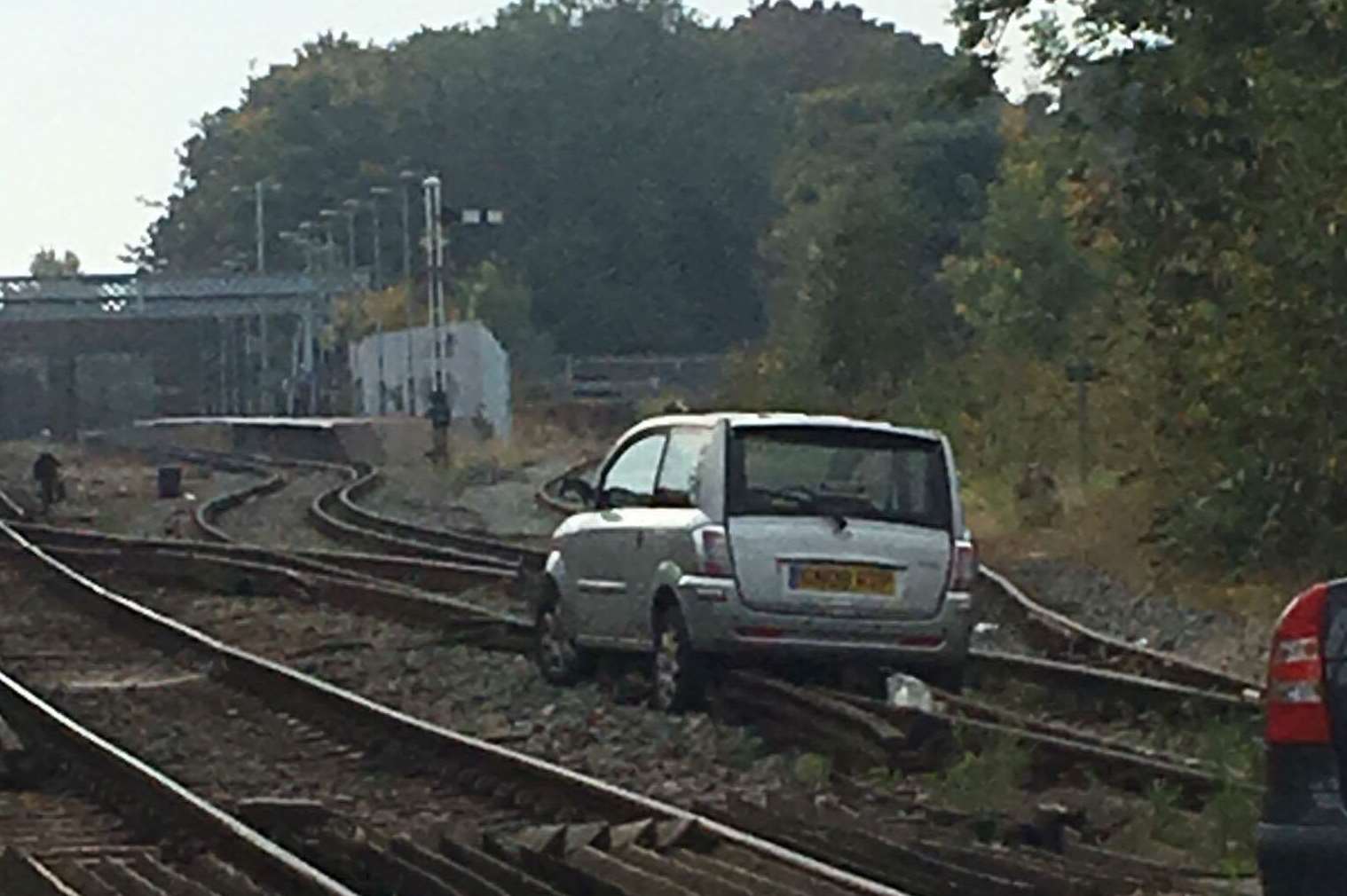 Trains have been disrupted after this car was parked on tracks off the level crossing at Western Road/Albert Road, Deal