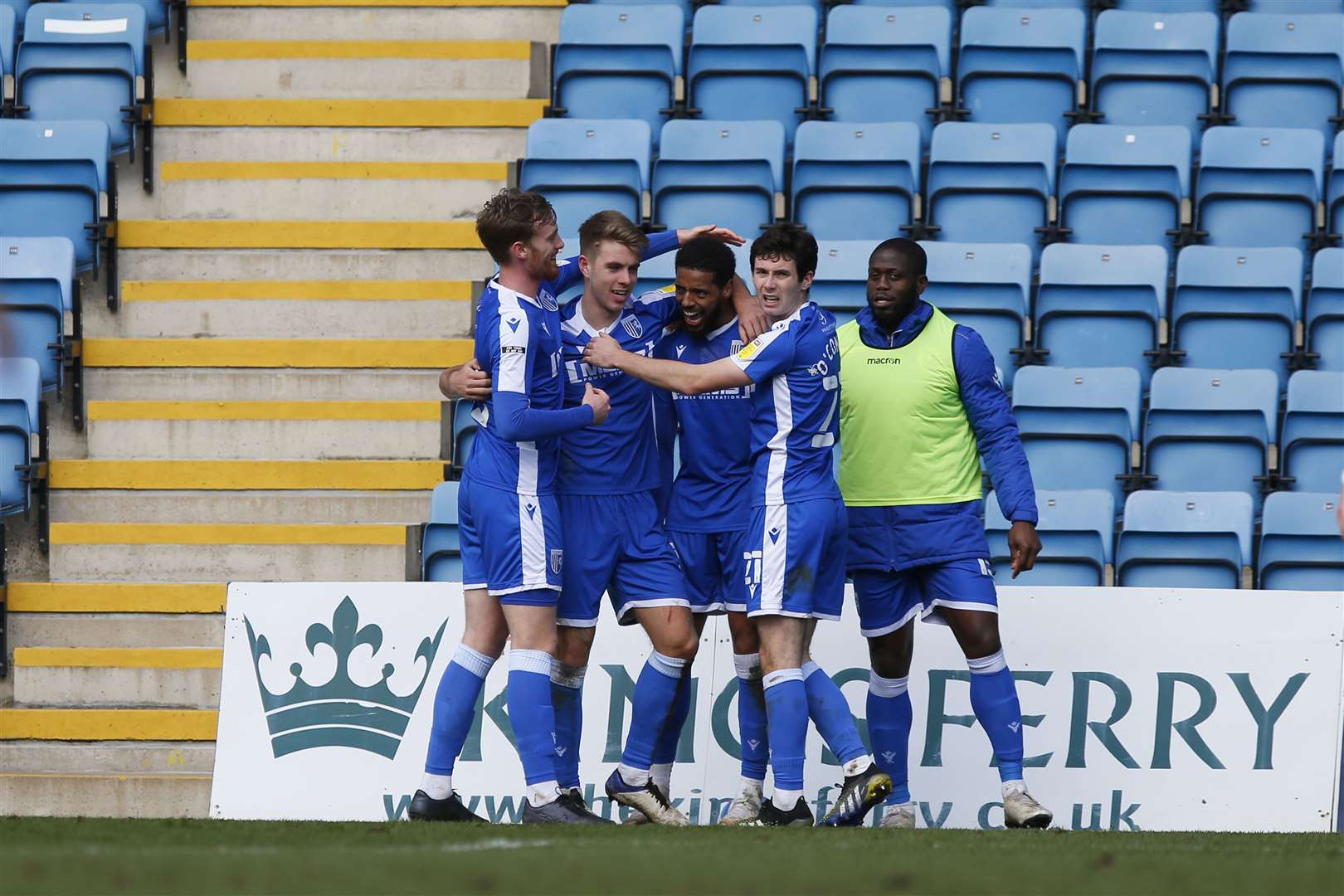 Gillingham players celebrate a goal against Ipswich Town Picture: Andy Jones