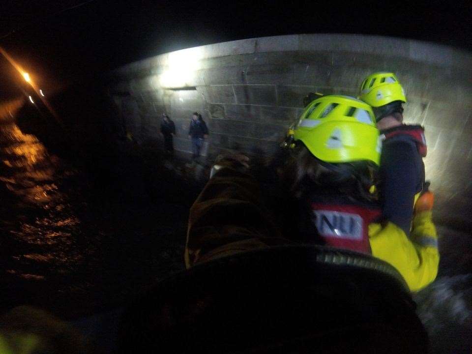 The lifeboat crew approaches the trapped men. Picture: Dover RNLI (62688189)