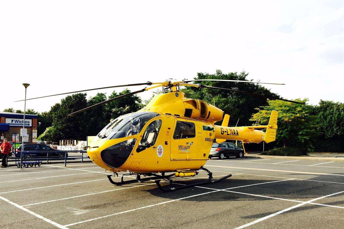 Air Ambulance that landed in Wickes DIY store car park to attend the accident. Picture: Sam Scutts
