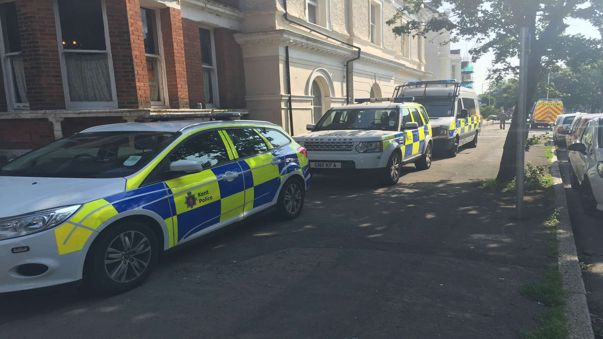 Police cars seen in Bouverie Road West, Folkestone