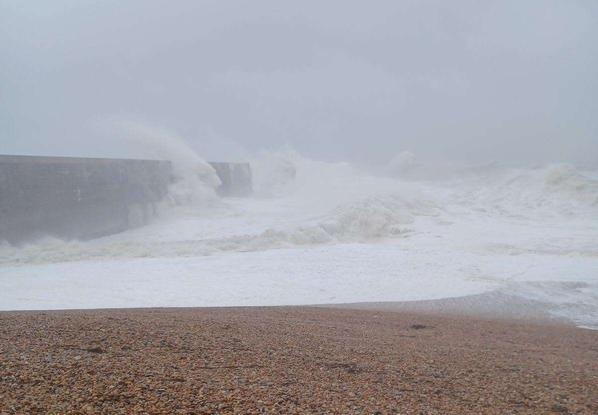 High waves at Folkestone harbour when Storm Ciaran hit the county