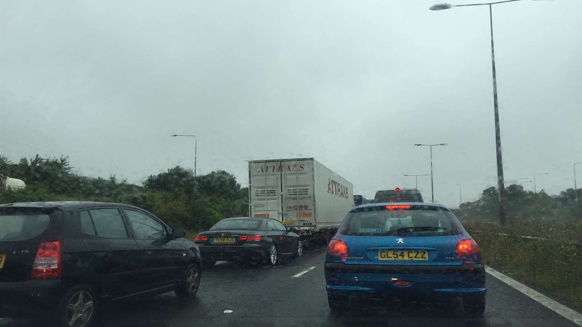 Traffic is tailing back to Folkestone following the earlier crashes