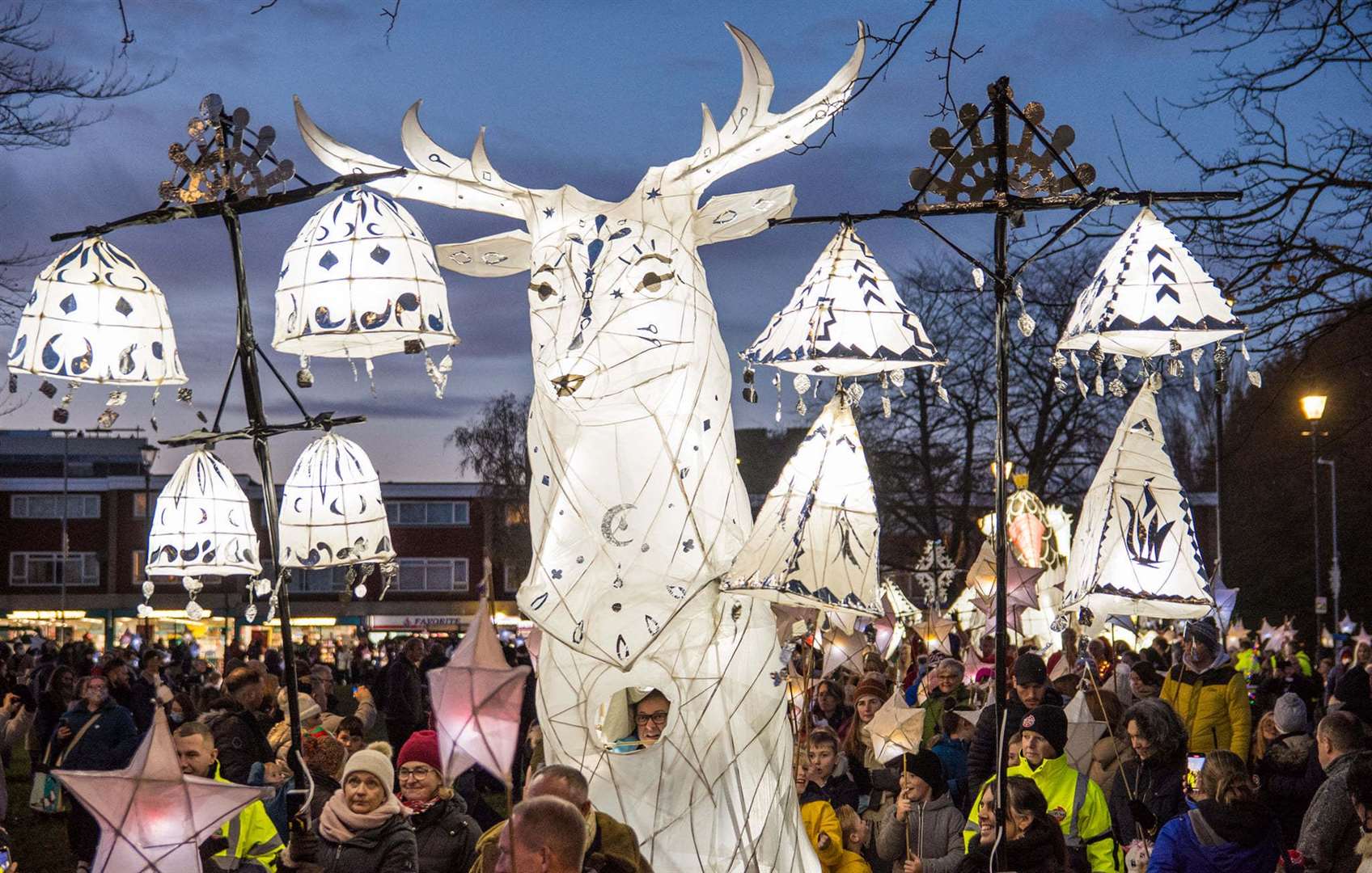 The lantern parade with the deer figure. Picture: Brian van der Veen