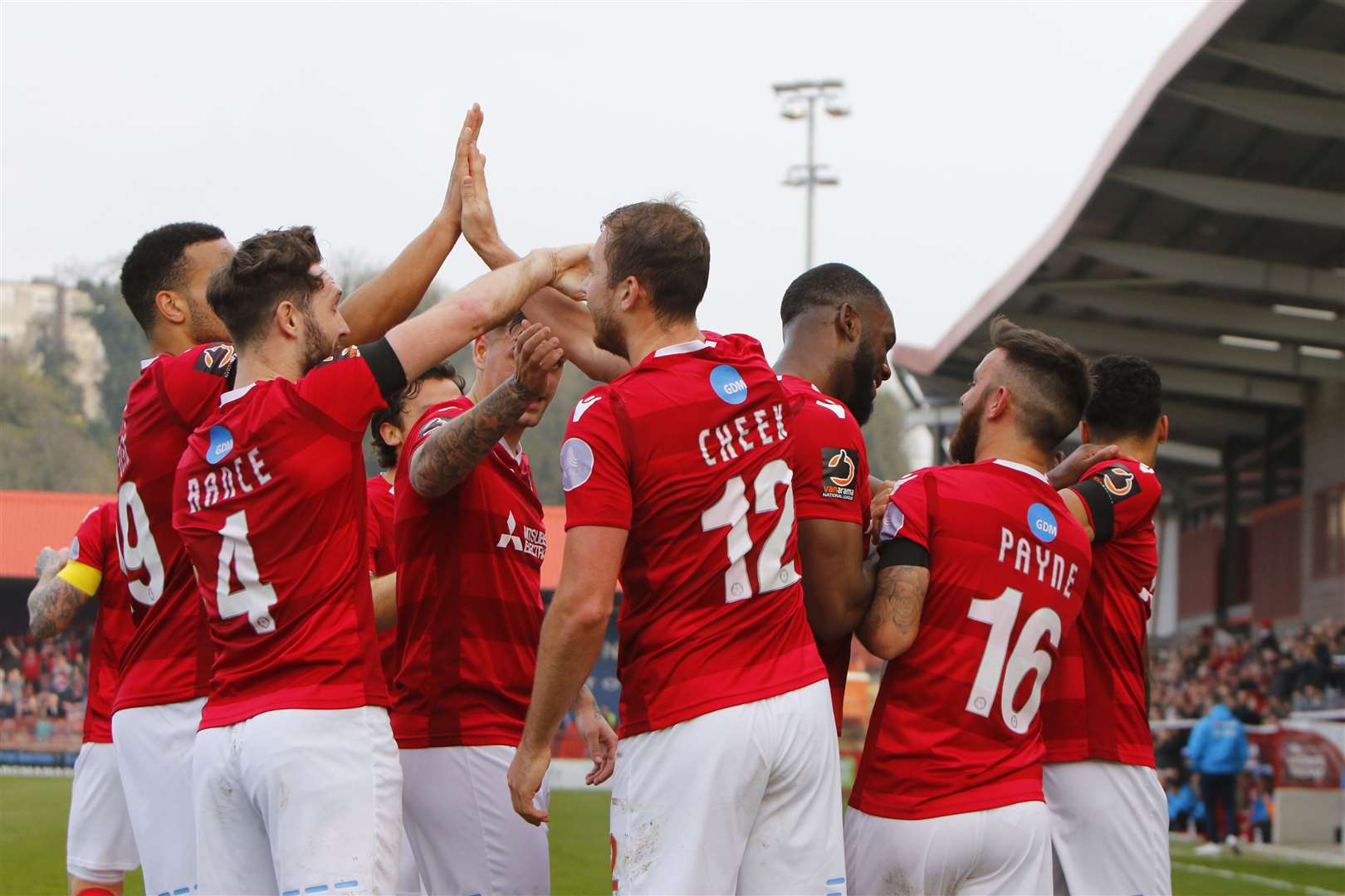 Ebbsfleet's players celebrate one of their four goals against Wrexham Picture: Andy Jones