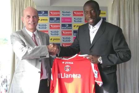 WELCOME ABOARD: Charlton chairman Richard Murray with new signing Souleymane Diawara