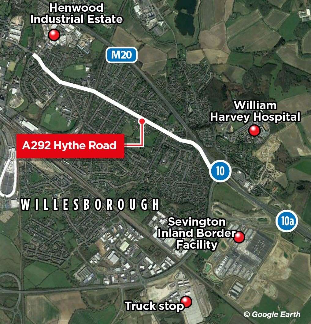 Residents want to stop lorries accessing the M20 from the A292 Hythe Road