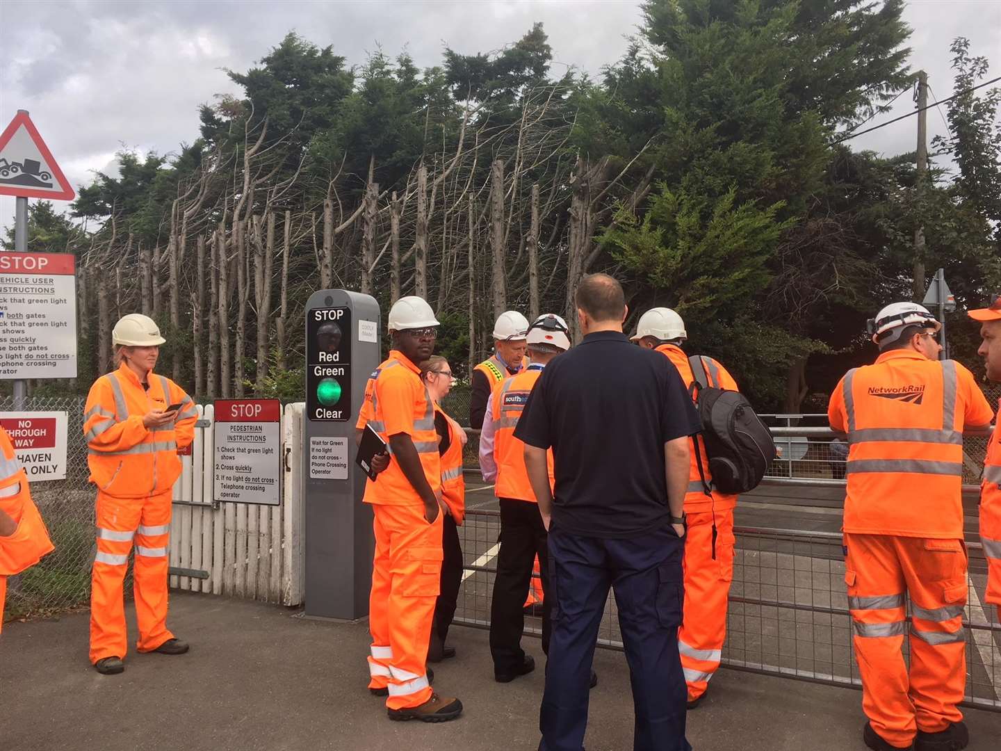Network Rail engineers at the crossing in Halling