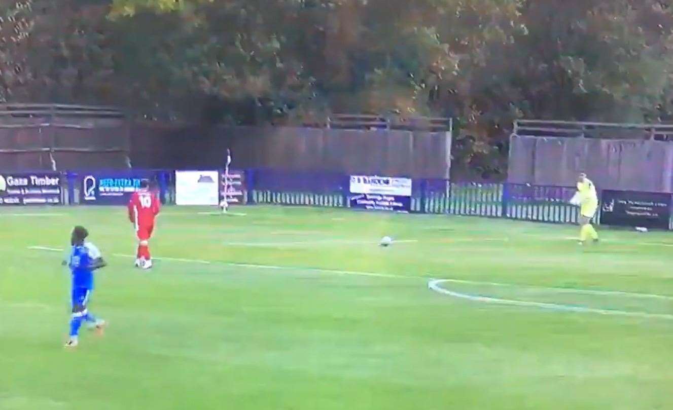The bizarre goal was conceded by Tonbridge Angels on Saturday. Picture: @oldcasual1871 / Twitter